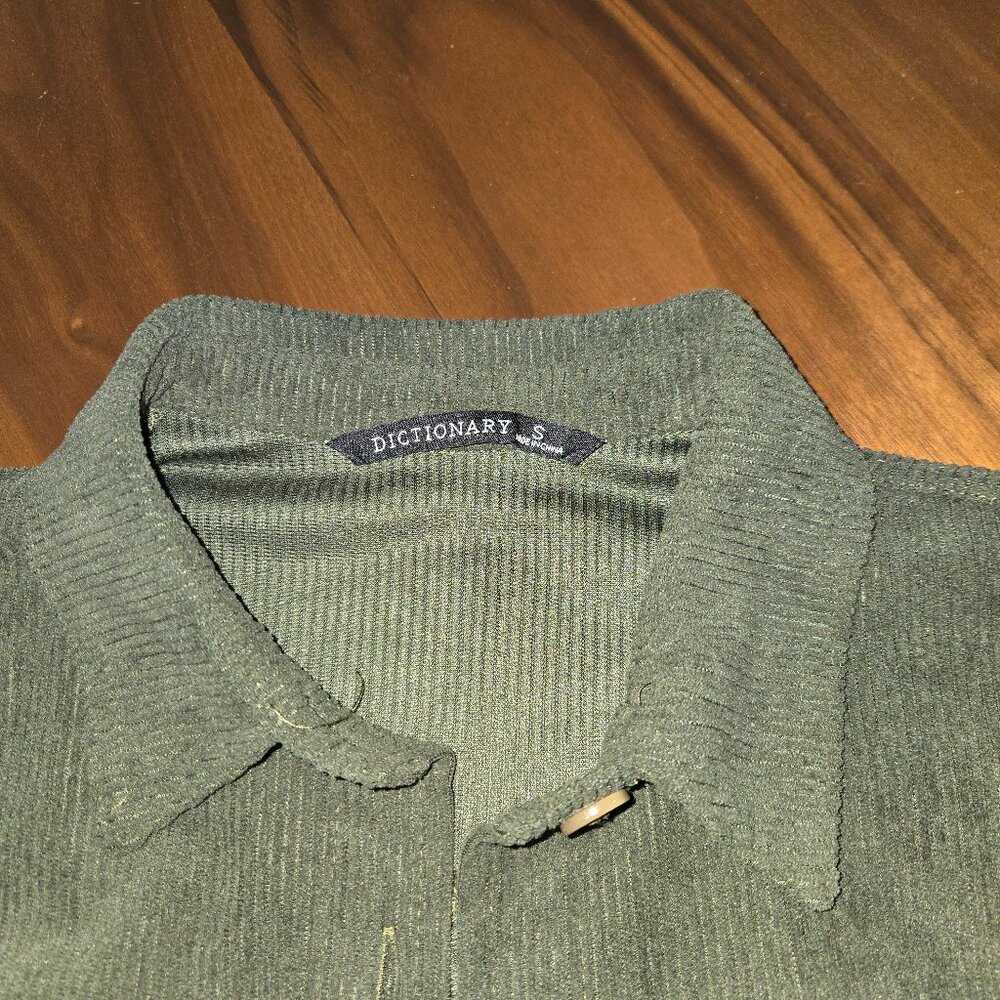DICTIONARY Corduroy Olive Green Button-Up Shirt Men's Size S Long Sleeve Pockets